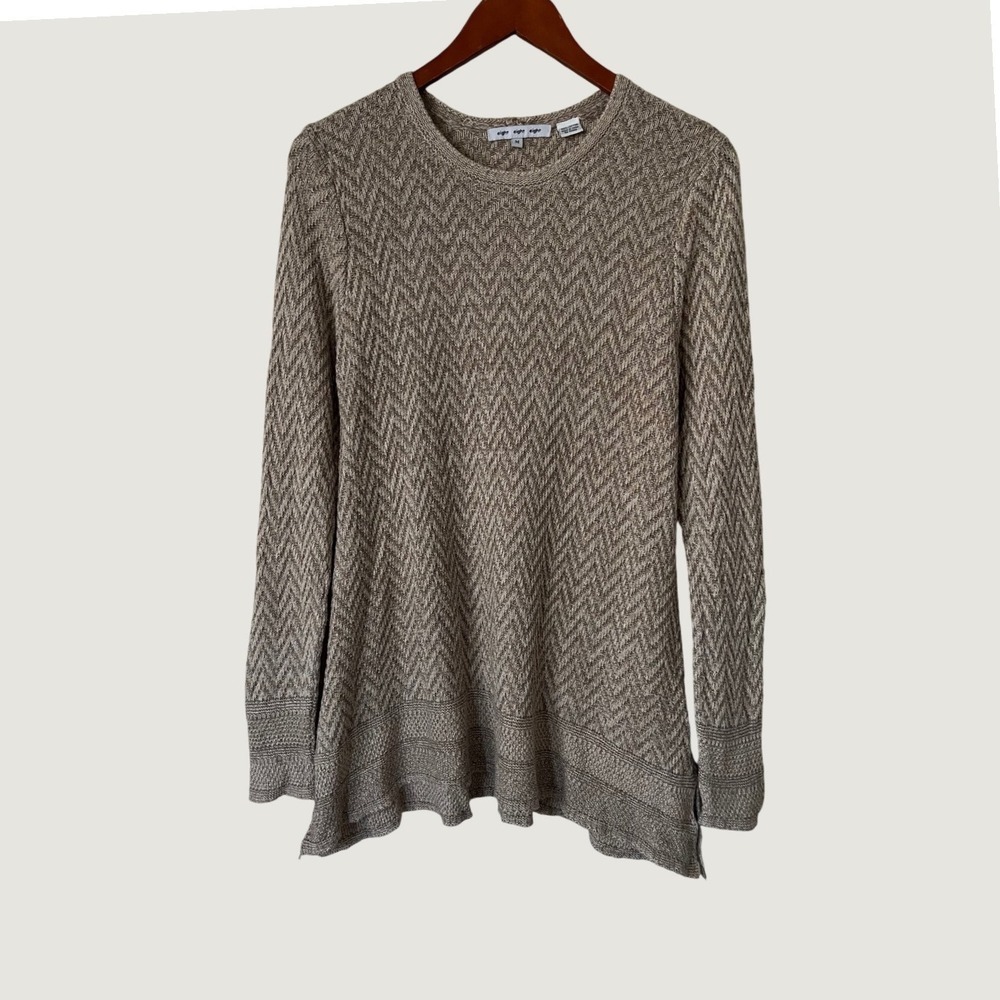 Eight Eight Eight Women Tan Chevron Herringbone Cotton Knit Sweater Sz M neutral
